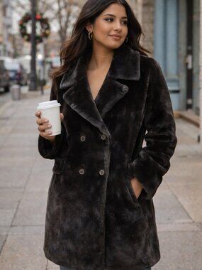 Borgazia  Heavy Faux Fur Coat  dark chocolate  brown 70's VTGE